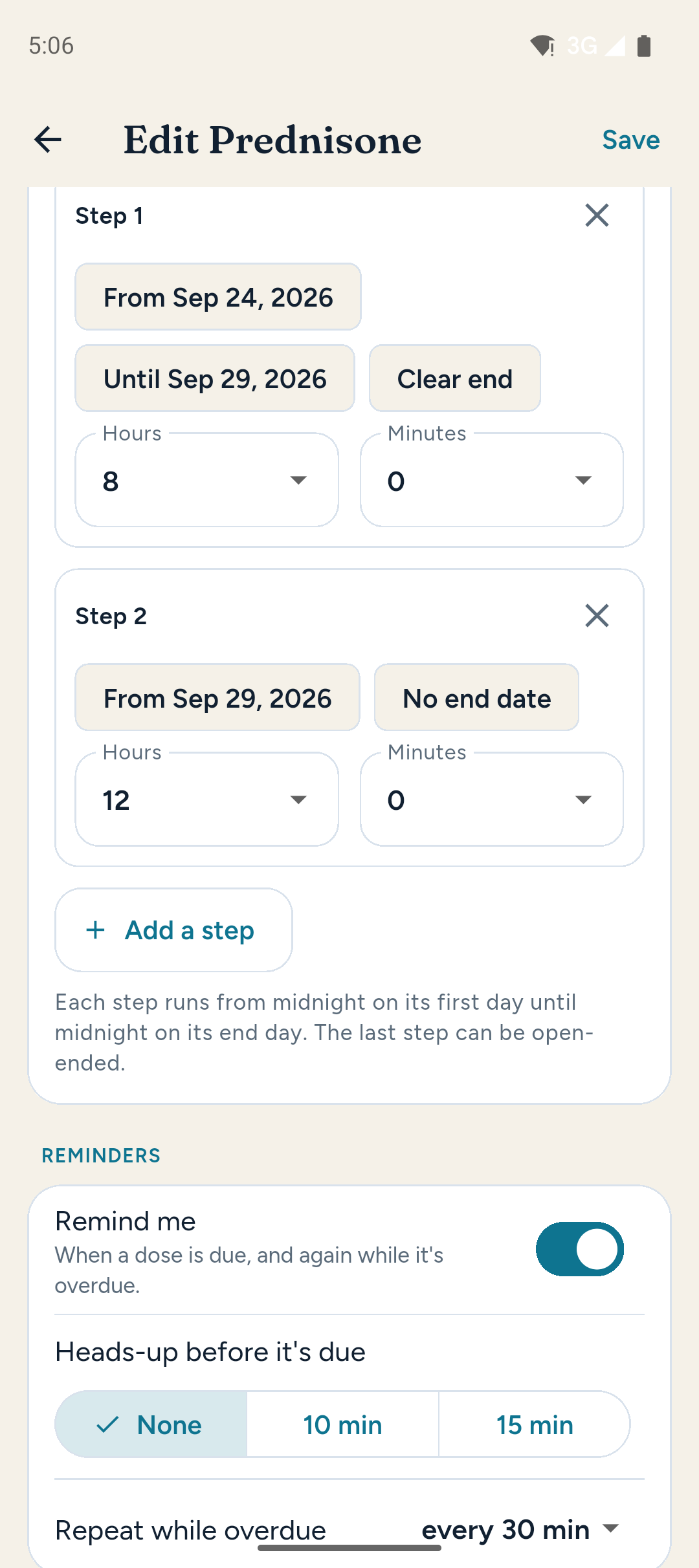 Editing a taper: two steps with dates and intervals